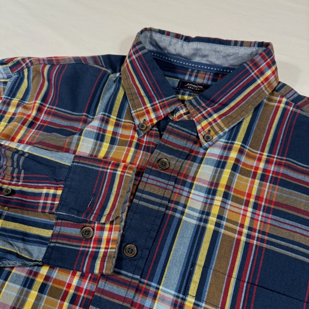 Arrow 1851 Mens Medium Plaid Button Down Shirt Preppy‎ Classic Colorful Trendy